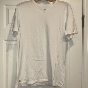 LACOSTE V-Neck White Short Sleeve‎ T-Shirt/ Men's Size Large